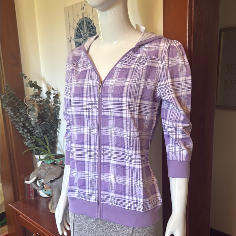 NWT northern reflections size small cotton Purple Plaid Zip-Up Hoodie